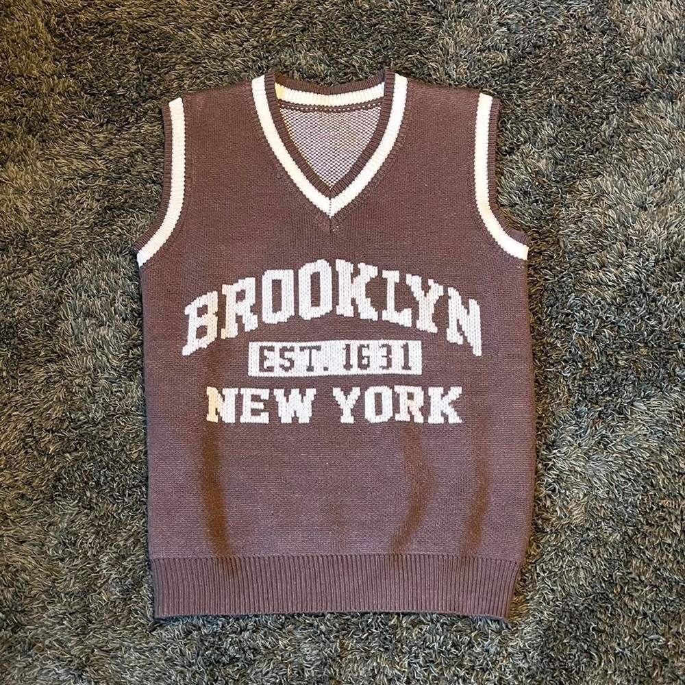 Brown and White Brooklyn NY Sweater Vest
